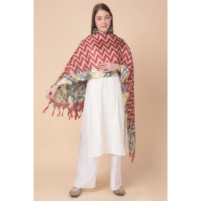 pkrkart Women's Art Silk Printed Dupatta (Maroon, Length: 2.25 to 2.50 Mtr)