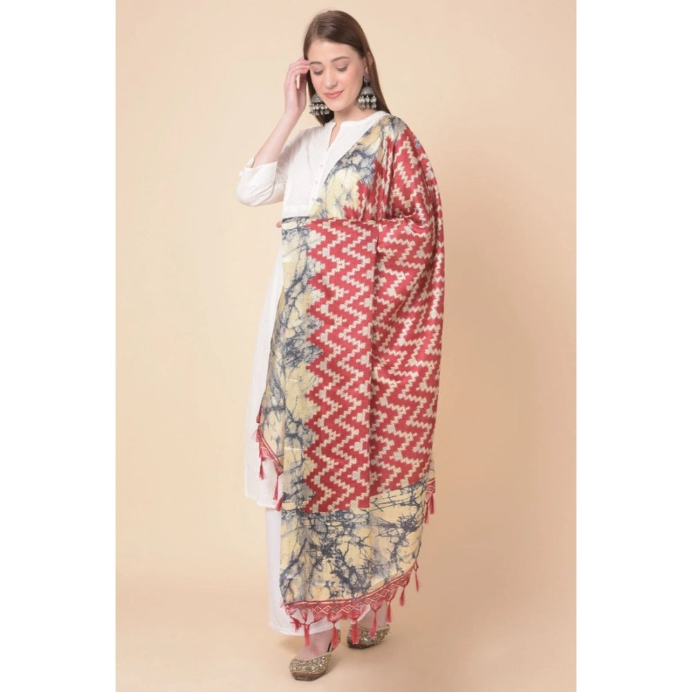 pkrkart Women's Art Silk Printed Dupatta (Maroon, Length: 2.25 to 2.50 Mtr)
