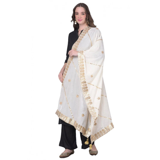 pkrkart Women's Velvet Gotta Patti Dupatta (White, Length: 2.25 to 2.50 Mtr)