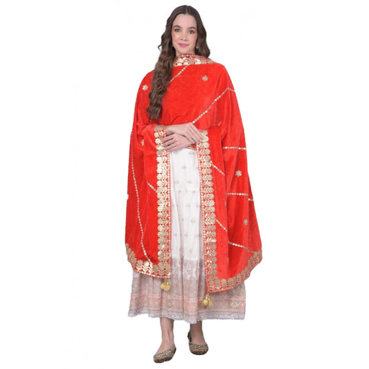 pkrkart Women's Velvet Gotta Patti Dupatta (Red, Length: 2.25 to 2.50 Mtr)