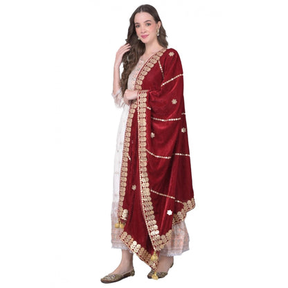 pkrkart Women's Velvet Gotta Patti Dupatta (Maroon, Length: 2.25 to 2.50 Mtr)