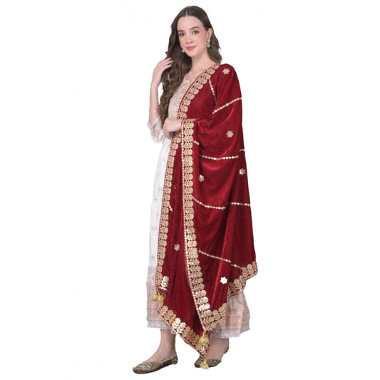 pkrkart Women's Velvet Gotta Patti Dupatta (Maroon, Length: 2.25 to 2.50 Mtr)