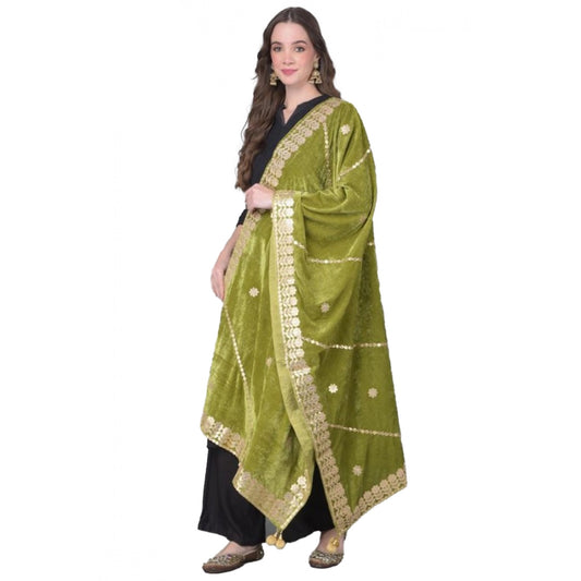 pkrkart Women's Velvet Gotta Patti Dupatta (Olive, Length: 2.25 to 2.50 Mtr)