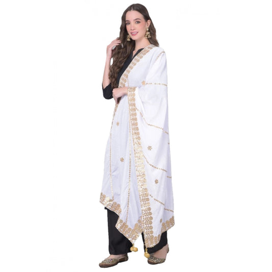 pkrkart Women's Velvet Gotta Patti Dupatta (Off White, Length: 2.25 to 2.50 Mtr)