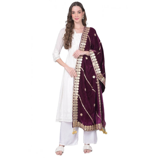 pkrkart Women's Velvet Gotta Patti Dupatta (Wine, Length: 2.25 to 2.50 Mtr)