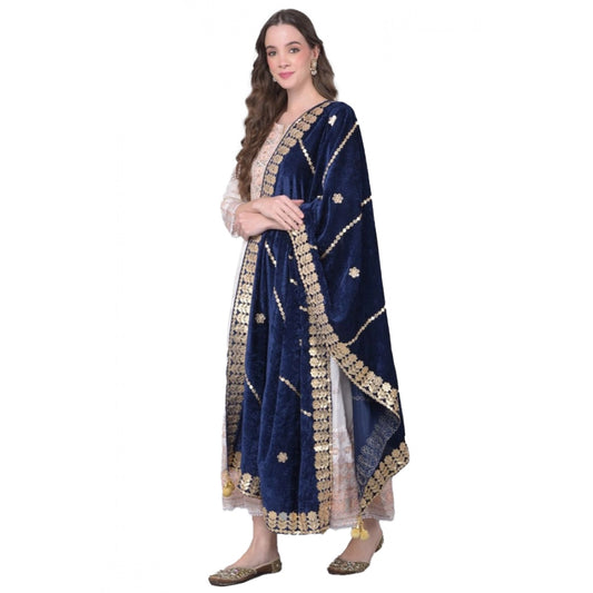 pkrkart Women's Velvet Gotta Patti Dupatta (Navy, Length: 2.25 to 2.50 Mtr)
