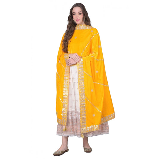 pkrkart Women's Velvet Gotta Patti Dupatta (Yellow, Length: 2.25 to 2.50 Mtr)