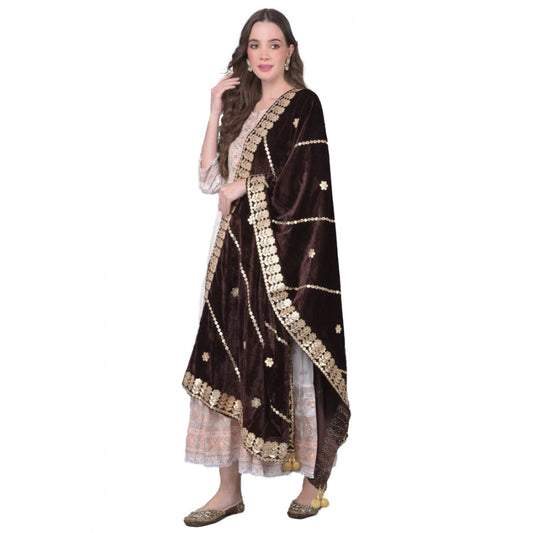 pkrkart Women's Velvet Gotta Patti Dupatta (Brown, Length: 2.25 to 2.50 Mtr)