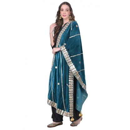 pkrkart Women's Velvet Gotta Patti Dupatta (Teal, Length: 2.25 to 2.50 Mtr)