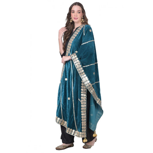 pkrkart Women's Velvet Gotta Patti Dupatta (Teal, Length: 2.25 to 2.50 Mtr)