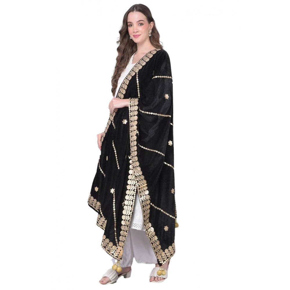 pkrkart Women's Velvet Gotta Patti Dupatta (Black, Length: 2.25 to 2.50 Mtr)
