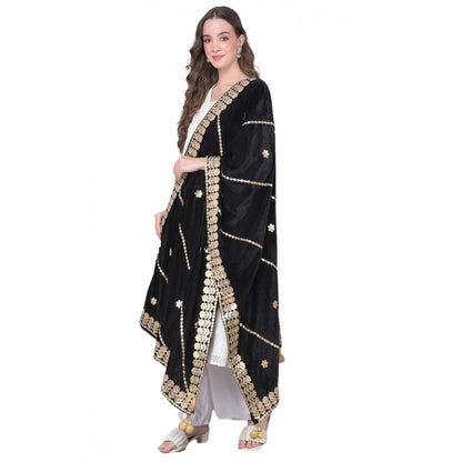 pkrkart Women's Velvet Gotta Patti Dupatta (Black, Length: 2.25 to 2.50 Mtr)