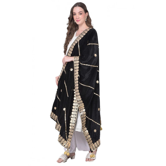 pkrkart Women's Velvet Gotta Patti Dupatta (Black, Length: 2.25 to 2.50 Mtr)