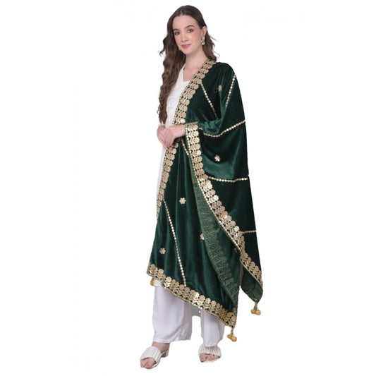 pkrkart Women's Velvet Gotta Patti Dupatta (Green, Length: 2.25 to 2.50 Mtr)