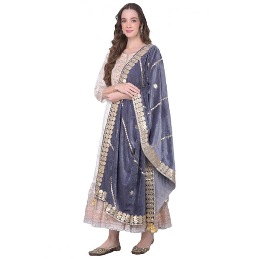 pkrkart Women's Velvet Gotta Patti Dupatta (Grey, Length: 2.25 to 2.50 Mtr)