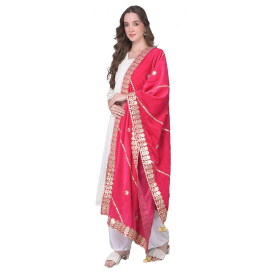 pkrkart Women's Velvet Gotta Patti Dupatta (Pink, Length: 2.25 to 2.50 Mtr)