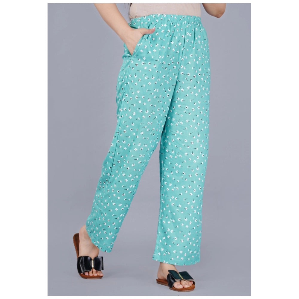 PKRKART Women's Casual Half Sleeve Printed Viscose Rayon Shirt With Pyjama Pant Night Suit Set (Green)