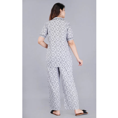 PKRKART Women's Casual Half Sleeve Printed Viscose Rayon Shirt With Pyjama Pant Night Suit Set (Grey)