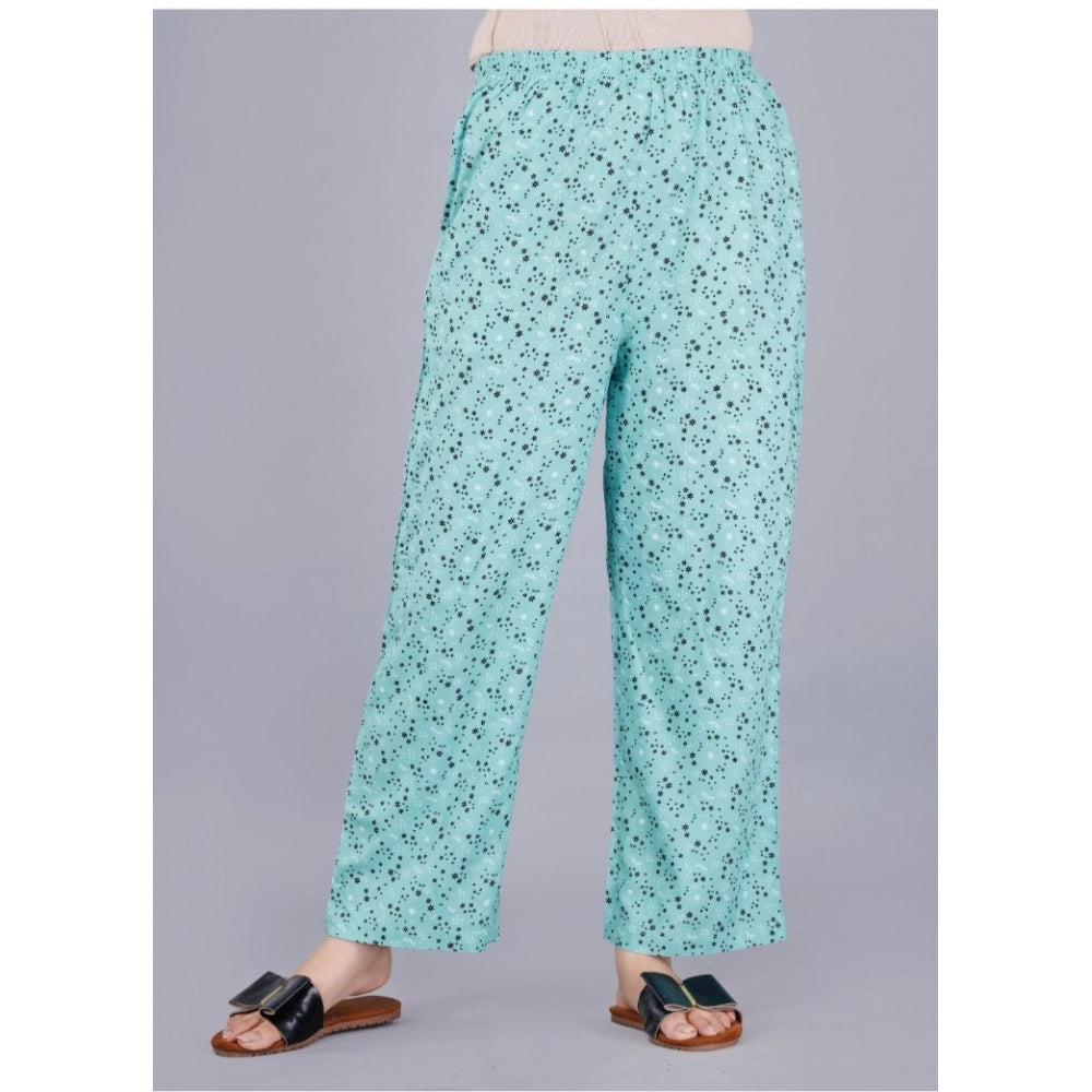 PKRKART Women's Casual Half Sleeve Printed Viscose Rayon Shirt With Pyjama Pant Night Suit Set (Green)
