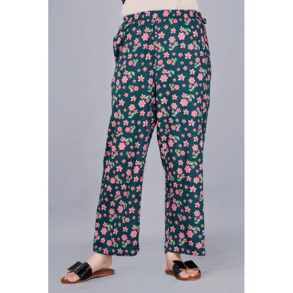 PKRKART Women's Casual Half Sleeve Printed Viscose Rayon Shirt With Pyjama Pant Night Suit Set (Teal)