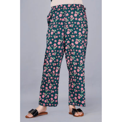 PKRKART Women's Casual Half Sleeve Printed Viscose Rayon Shirt With Pyjama Pant Night Suit Set (Teal)
