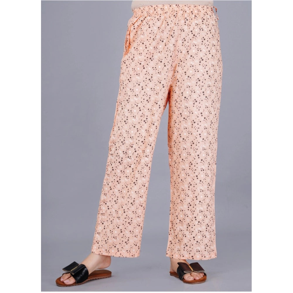 PKRKART Women's Casual Half Sleeve Printed Viscose Rayon Shirt With Pyjama Pant Night Suit Set (Peach)