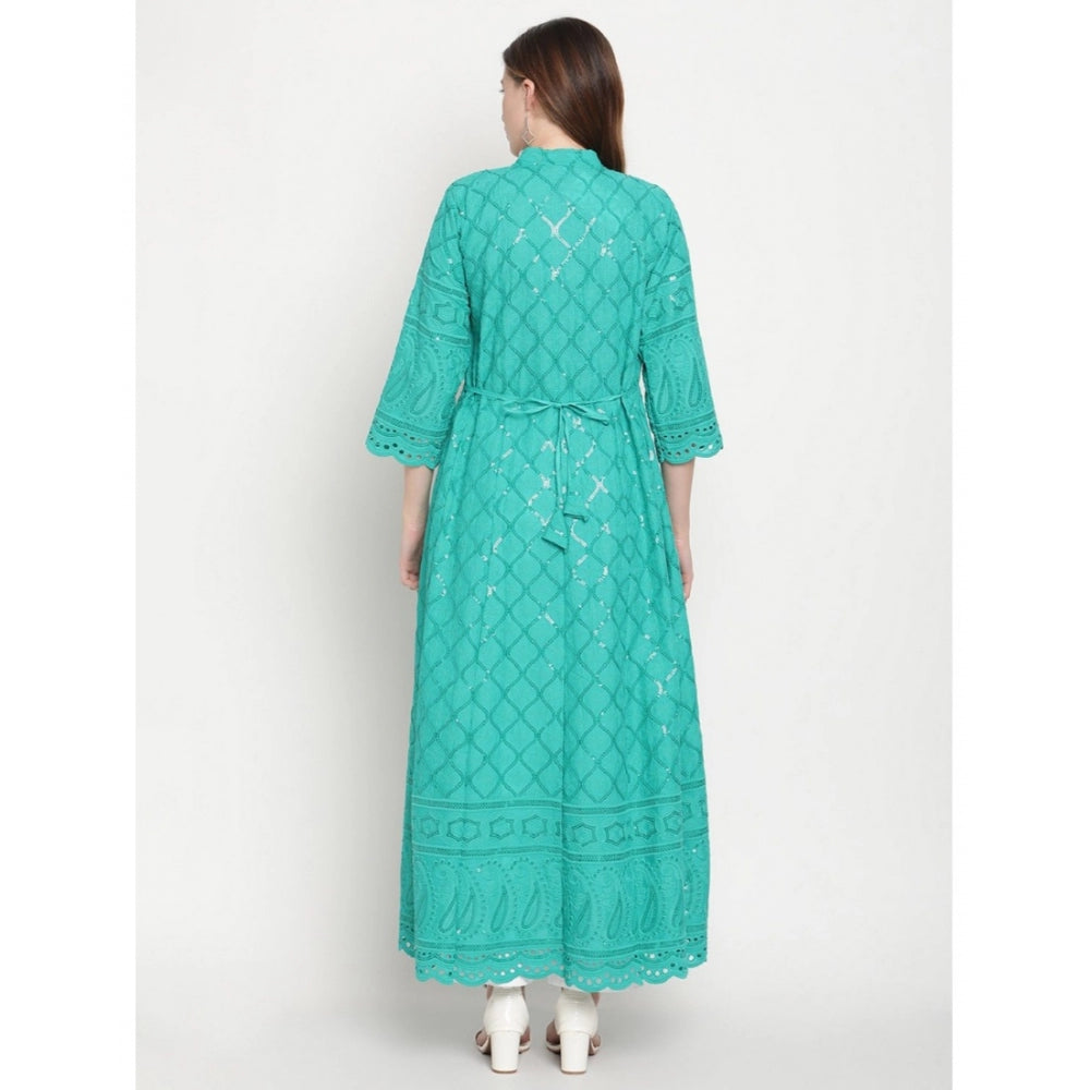 pkrkart Women's Casual 3/4th Sleeve Embroidered Cotton Kurti (Blue)