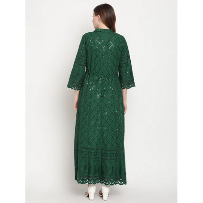 pkrkart Women's Casual 3/4th Sleeve Embroidered Cotton Kurti (Dark Green)