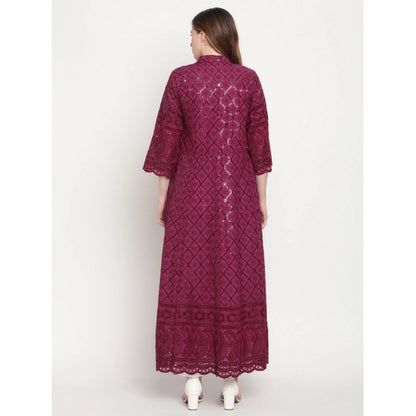 pkrkart Women's Casual 3/4th Sleeve Embroidered Cotton Kurti (Purple)