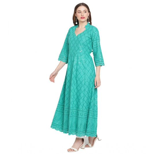 pkrkart Women's Casual 3/4th Sleeve Embroidered Cotton Kurti (Blue)