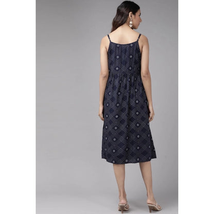 PKRKART Women's Casual Sleeveless Stripe Printed Rayon Dress (Blue)