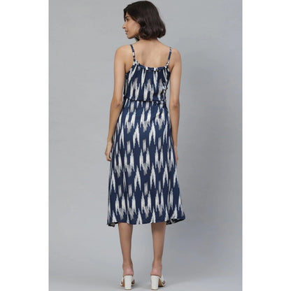 PKRKART Women's Casual Sleeveless Ikat Print Rayon Dress (Blue)