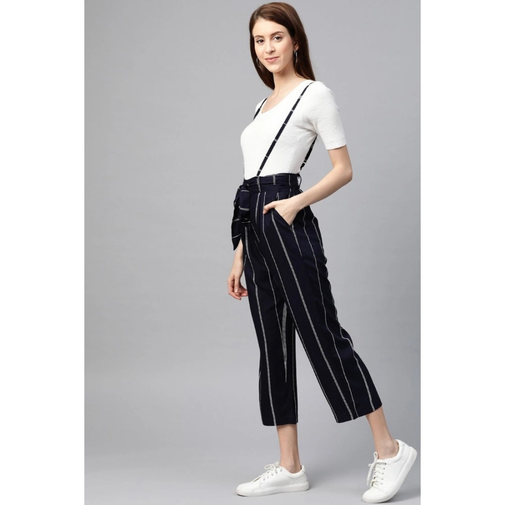 PKRKART Women's Casual Short Sleeve Striped Rayon Dungaree (Blue)