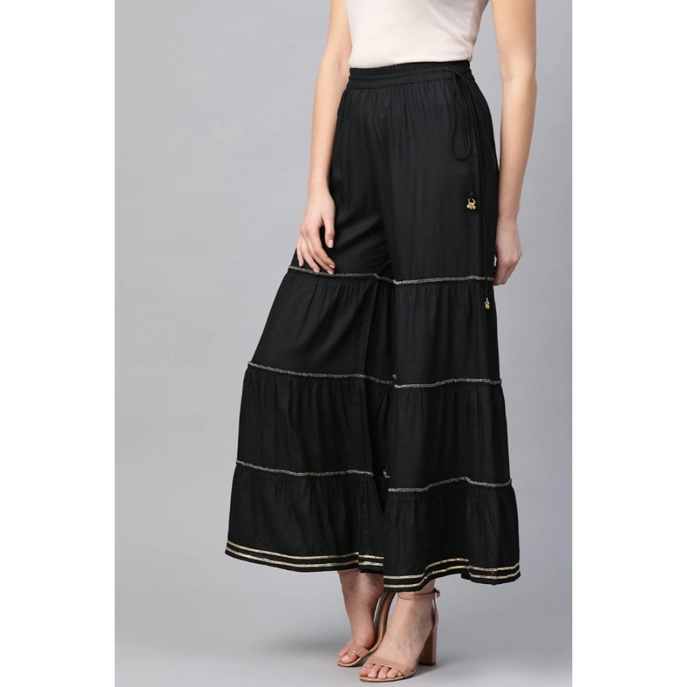 pkrkart Women's Casual Solid Rayon Sharara (Black)