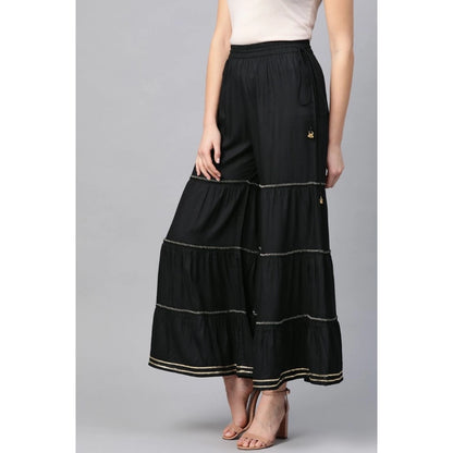 pkrkart Women's Casual Solid Rayon Sharara (Black)