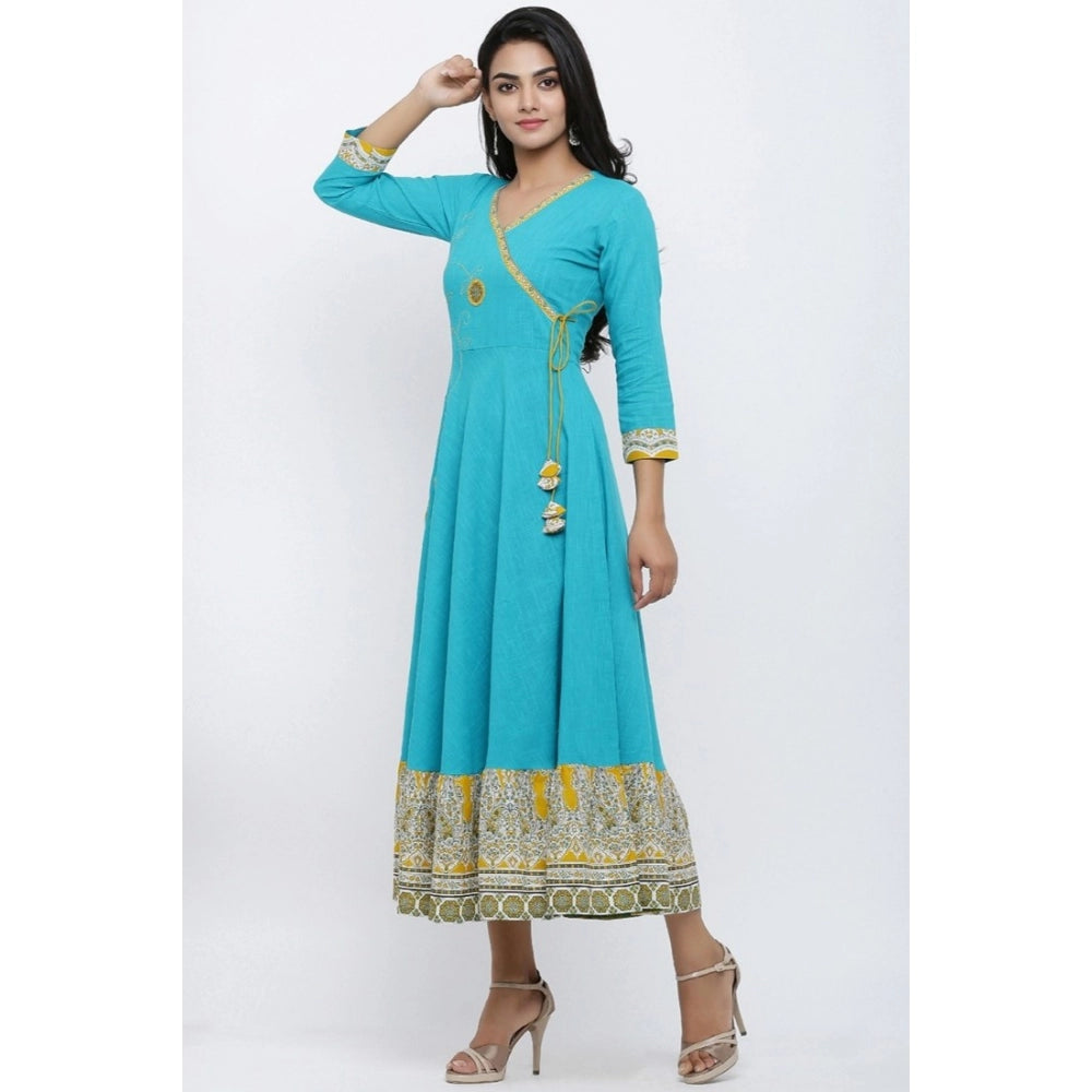 pkrkart Women's Casual 3/4 th Sleeve Embroidery Cotton Blend Kurti (Torque Green)