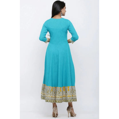 pkrkart Women's Casual 3/4 th Sleeve Embroidery Cotton Blend Kurti (Torque Green)