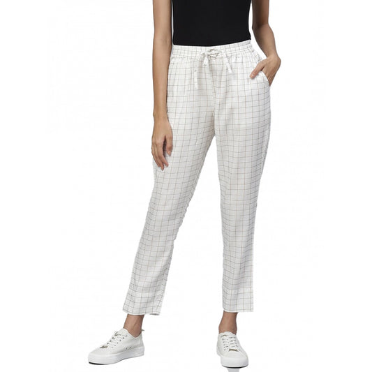 pkrkart Women's Casual Checked Rayon Trouser Pant (White)