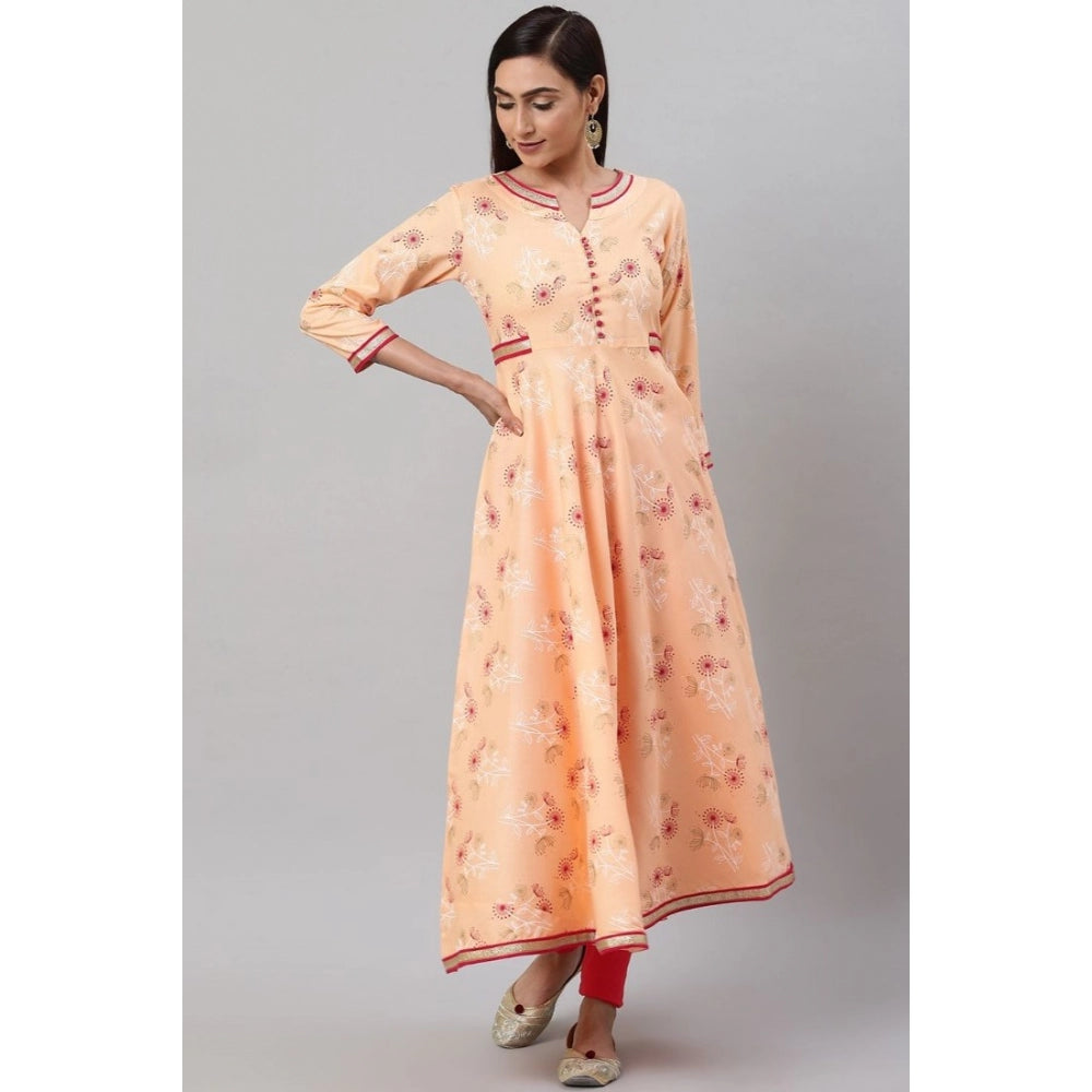 pkrkart Women's Casual 3/4 th Sleeve Floral Printed Rayon Kurti (Peach)