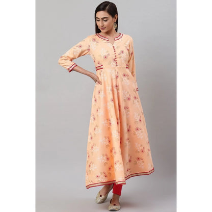 pkrkart Women's Casual 3/4 th Sleeve Floral Printed Rayon Kurti (Peach)