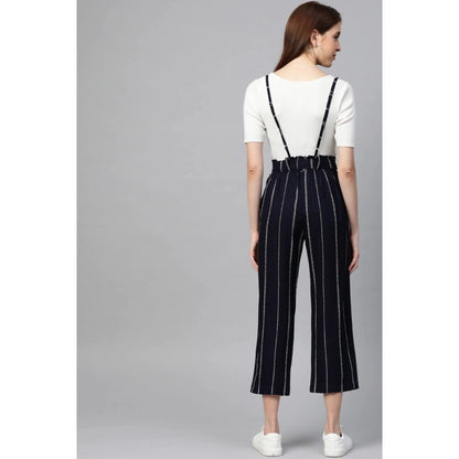 PKRKART Women's Casual Short Sleeve Striped Rayon Dungaree (Blue)