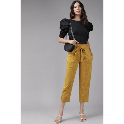pkrkart Women's Casual Printed Cotton Flex Trouser Pant (Mustard)