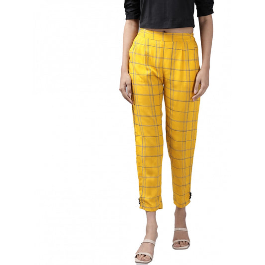 pkrkart Women's Casual Checked Rayon Trouser Pant (Yellow)
