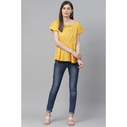 PKRKART Women's Casual Short Sleeves Stripe Printed Rayon Top (Mustard)
