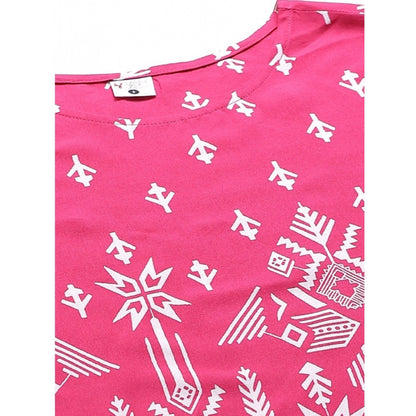 PKRKART Women's Casual Short Sleeve Printed Rayon Pajama Set (Pink)