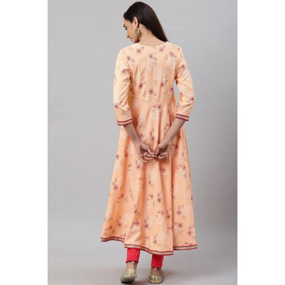 pkrkart Women's Casual 3/4 th Sleeve Floral Printed Rayon Kurti (Peach)
