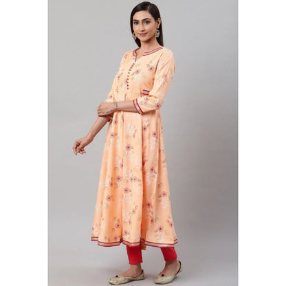 pkrkart Women's Casual 3/4 th Sleeve Floral Printed Rayon Kurti (Peach)