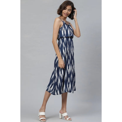 PKRKART Women's Casual Sleeveless Ikat Print Rayon Dress (Blue)