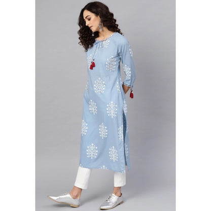 pkrkart Women's Casual 3/4 th Sleeve Embroidery Cambric Cotton Kurti (Blue)