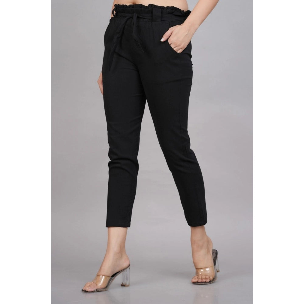 pkrkart Women's Casual Solid Lycra Trouser Pant (Black)